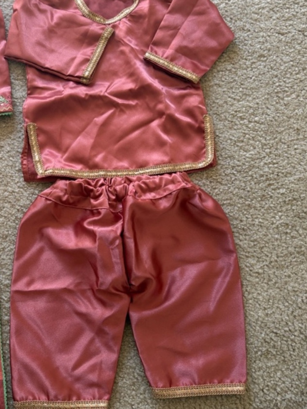 Children's Maroon Satin Salwar Set with Gold Trim - Indian suit 8month to 15mont